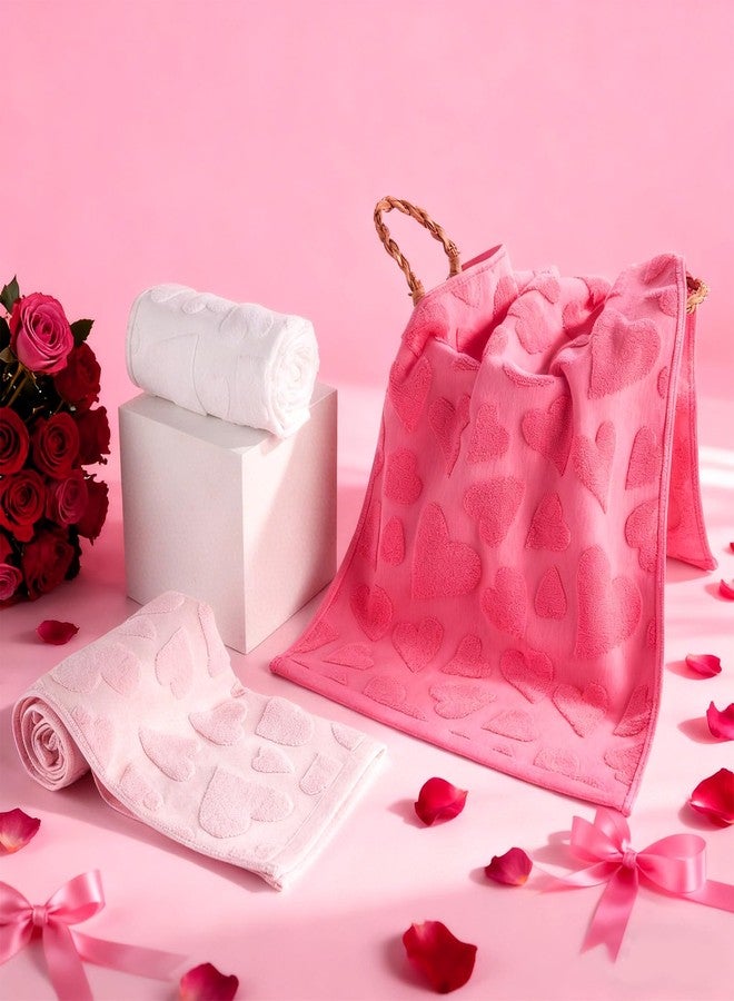 Bornerwhite 3 Pack Heart Valentine's Day Hand Towels Gradient Red Bathroom Decorative Cotton Soft Absorbent Decorative Soft Hand Towel Set for Kitchen Drying Cleaning Cooking Holiday 13.7'' x 29.5'' - Image 4