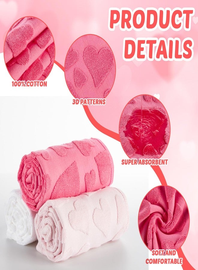Bornerwhite 3 Pack Heart Valentine's Day Hand Towels Gradient Red Bathroom Decorative Cotton Soft Absorbent Decorative Soft Hand Towel Set for Kitchen Drying Cleaning Cooking Holiday 13.7'' x 29.5'' - Image 3