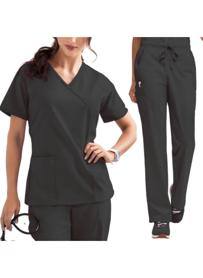 Loquat Womens Medical Scrubs Set Medical Uniform Set Black - Image 1