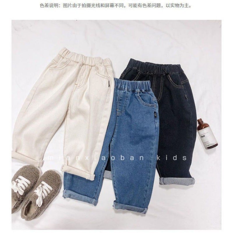 Boys' Fleece-Lined Pants Style, Girls' Fleece-Lined Jeans For Older Children, Trendy Street Style - Image 4