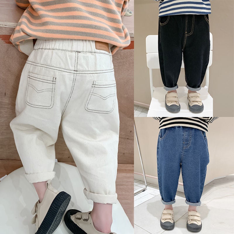 Boys' Fleece-Lined Pants Style, Girls' Fleece-Lined Jeans For Older Children, Trendy Street Style - Image 2