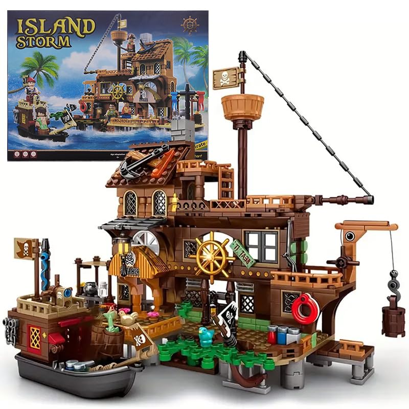 Bibilock 675PCS Island Storm Building Blocks SetRebuild and Display Medieval Pirates Island House and Pirate ShipUnique Birthday Gift for 6 Kids or Adults - Image 1