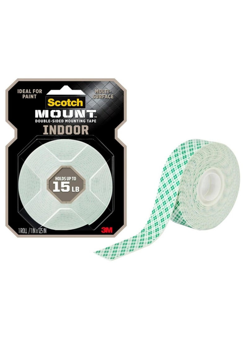 3M Scotch Scotch Mount Indoor Tape 1 in x 125 in (25.4mm x 1.17m), 1 roll/pack | Holds 6.8 kg using 1.14 m | White color | Multi-Surface | Easy to use | No Tools |... - Image 1
