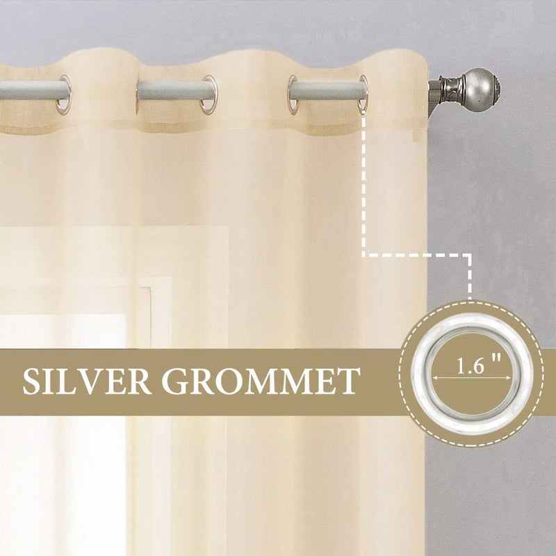 ميولي Miuleee 2 لوحات ألوان صلبة كريم بيج شرير الستائر 120 بوصة الطول مجموعة 10 قدم إضافية ستائر طويلة الأنيقة Grommet ترشيح النافذة فويل الستائر/العلاج لغرفة النوم غرفة المعيشة W54 X L120 - Image 2