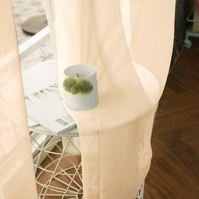 ميولي Miuleee 2 لوحات ألوان صلبة كريم بيج شرير الستائر 120 بوصة الطول مجموعة 10 قدم إضافية ستائر طويلة الأنيقة Grommet ترشيح النافذة فويل الستائر/العلاج لغرفة النوم غرفة المعيشة W54 X L120 - Image 3