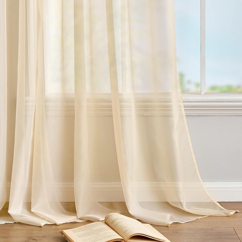 ميولي Miuleee 2 لوحات ألوان صلبة كريم بيج شرير الستائر 120 بوصة الطول مجموعة 10 قدم إضافية ستائر طويلة الأنيقة Grommet ترشيح النافذة فويل الستائر/العلاج لغرفة النوم غرفة المعيشة W54 X L120 - Image 4