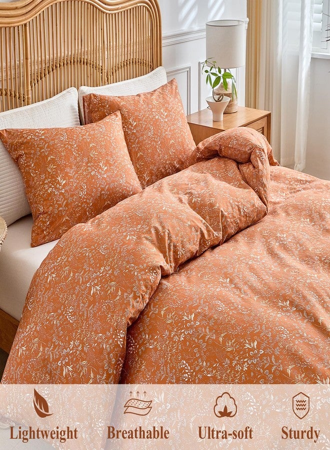 AMWAN Queen Size Comforter Set Burnt Orange, 3 Pieces Queen Terracotta Bedding Sets, Vintage Botanical Bedding Set, 1 Comforter with 2 Pillowcases, Aesthetic Floral Comforter Set for All Seasons - Image 2