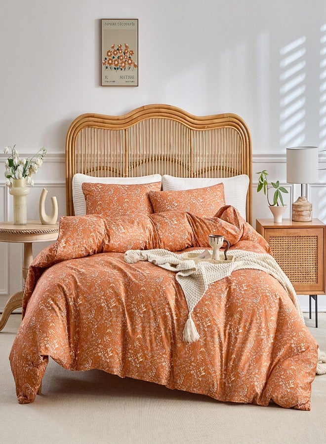 AMWAN Queen Size Comforter Set Burnt Orange, 3 Pieces Queen Terracotta Bedding Sets, Vintage Botanical Bedding Set, 1 Comforter with 2 Pillowcases, Aesthetic Floral Comforter Set for All Seasons - Image 1