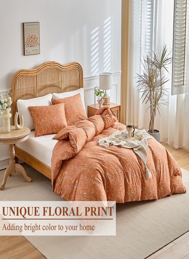 AMWAN Queen Size Comforter Set Burnt Orange, 3 Pieces Queen Terracotta Bedding Sets, Vintage Botanical Bedding Set, 1 Comforter with 2 Pillowcases, Aesthetic Floral Comforter Set for All Seasons - Image 3