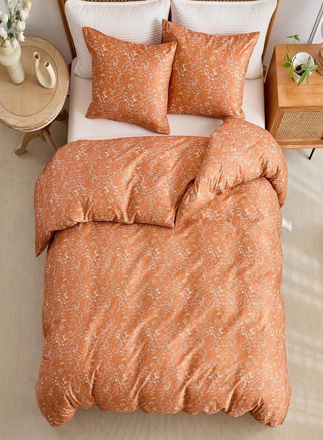 AMWAN Queen Size Comforter Set Burnt Orange, 3 Pieces Queen Terracotta Bedding Sets, Vintage Botanical Bedding Set, 1 Comforter with 2 Pillowcases, Aesthetic Floral Comforter Set for All Seasons - Image 5