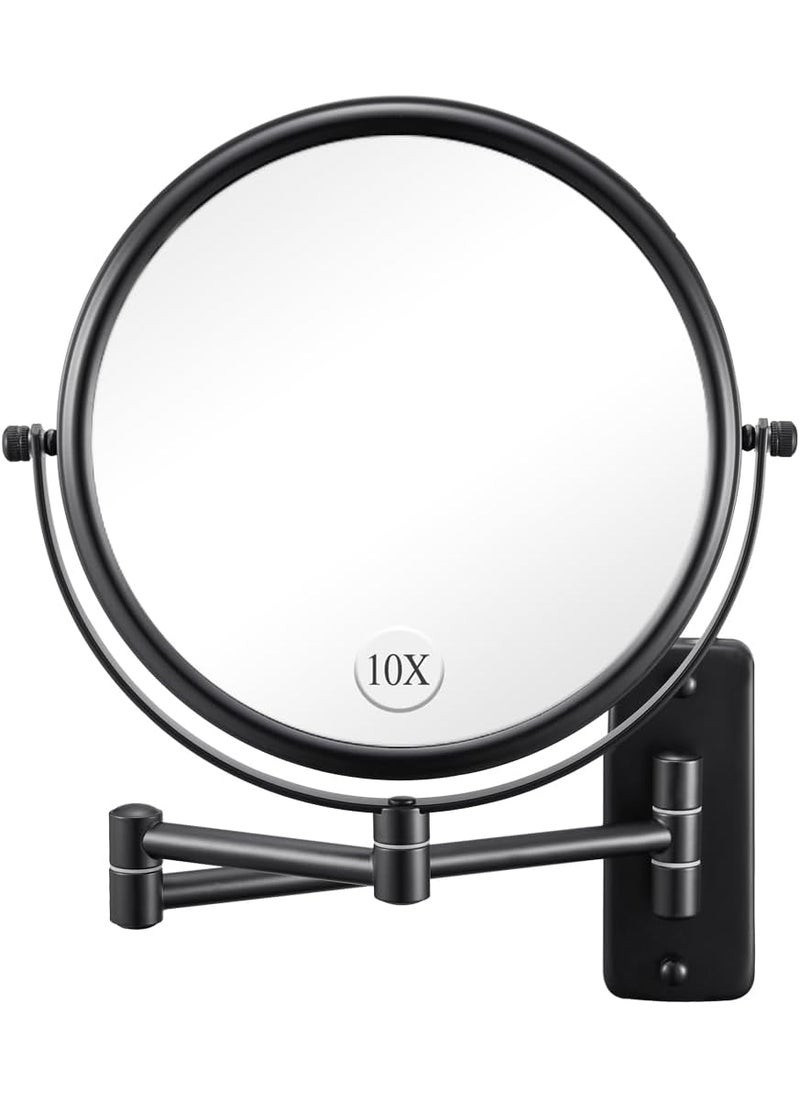 DECLUTTR Wall Mounted Makeup Mirror - 1X/10X Magnifying Mirror for Wall, 8 Inch Double Sided 360° Swivel Extendable Bathroom Mirror for Shaving, Black 
