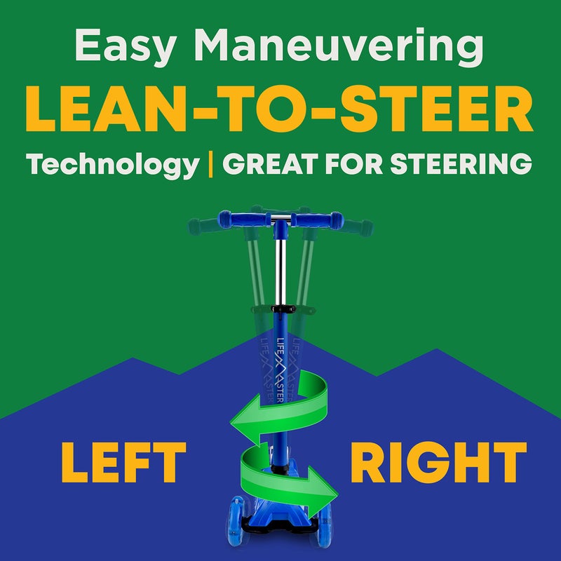 LifeMaster سكوتر لايف ماستر للأطفال – سكوتر ثلاثي العجلات للأطفال والرضع – أضواء العجلات LED تتألق عند الحركة – مقبض قابل للتعديل – داخلي وخارجي باللون الأزرق - Image 3