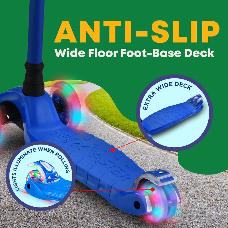 LifeMaster سكوتر لايف ماستر للأطفال – سكوتر ثلاثي العجلات للأطفال والرضع – أضواء العجلات LED تتألق عند الحركة – مقبض قابل للتعديل – داخلي وخارجي باللون الأزرق - Image 4