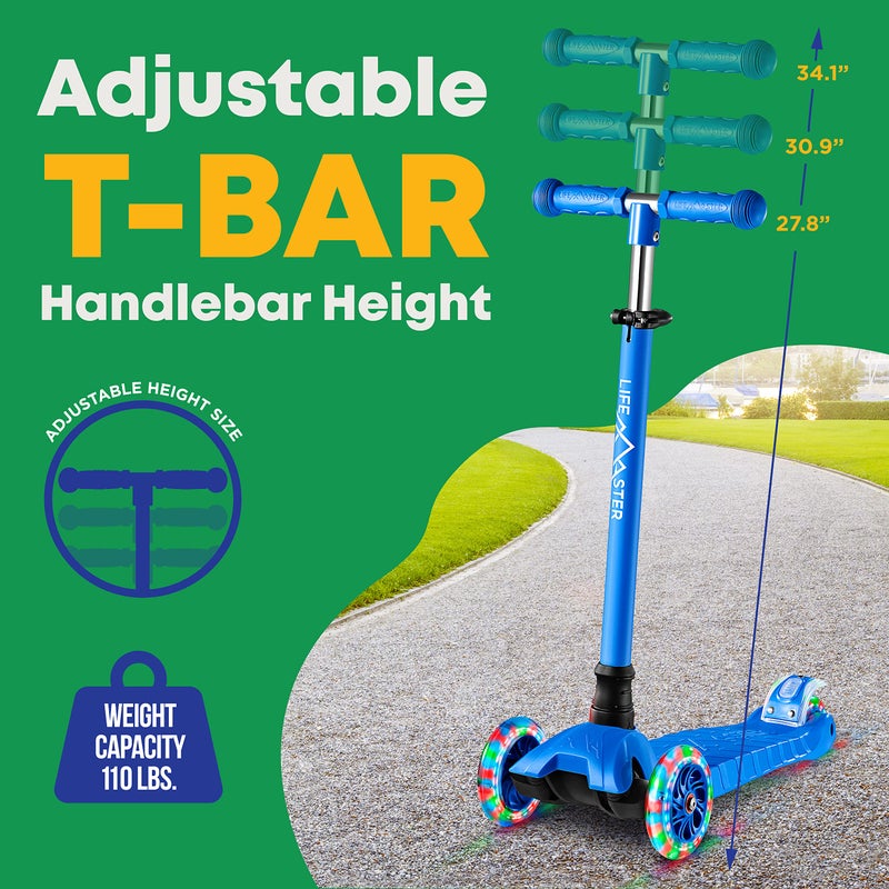 LifeMaster سكوتر لايف ماستر للأطفال – سكوتر ثلاثي العجلات للأطفال والرضع – أضواء العجلات LED تتألق عند الحركة – مقبض قابل للتعديل – داخلي وخارجي باللون الأزرق - Image 2