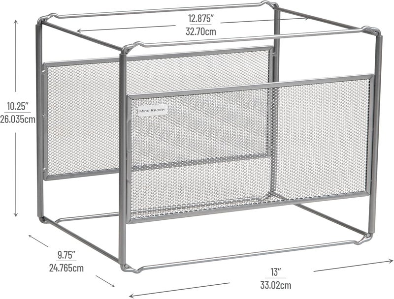 Mind Reader Hanging File Folder Organizer, Desktop Organizer, Storage, Office, Metal Mesh, 13"L x 9.75"W x 10.25"H, Silver - Image 3