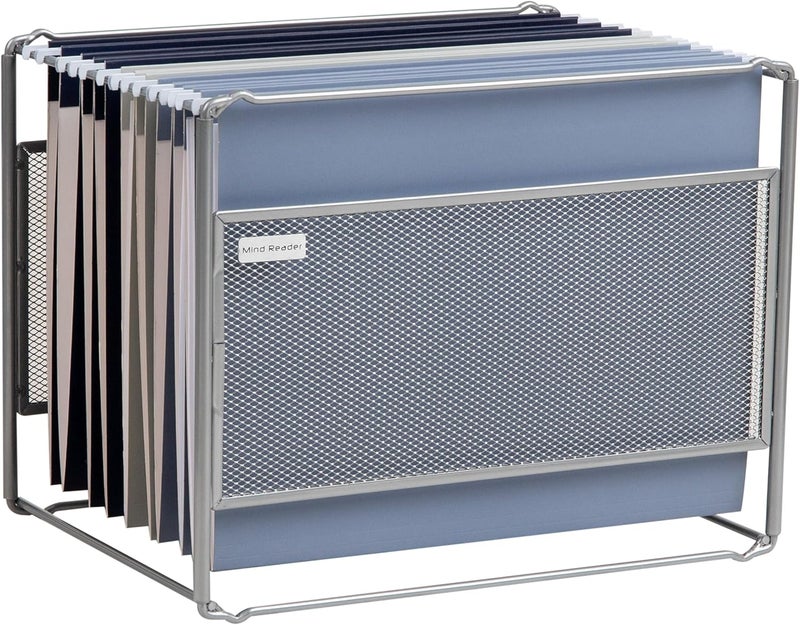 Mind Reader Hanging File Folder Organizer, Desktop Organizer, Storage, Office, Metal Mesh, 13"L x 9.75"W x 10.25"H, Silver - Image 1