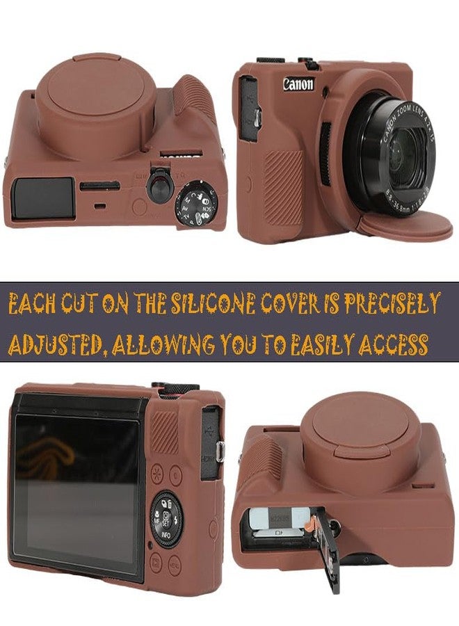 AEXUTDA Case for Canon Powershot G7X Mark III Digital Camera, G7X Mark iii Camera Silicone Case, Anti-Scratch Slim Fit Soft Skin, G7X Mark 3 Accessories with Detachable Lens Cover - Brown - Image 2