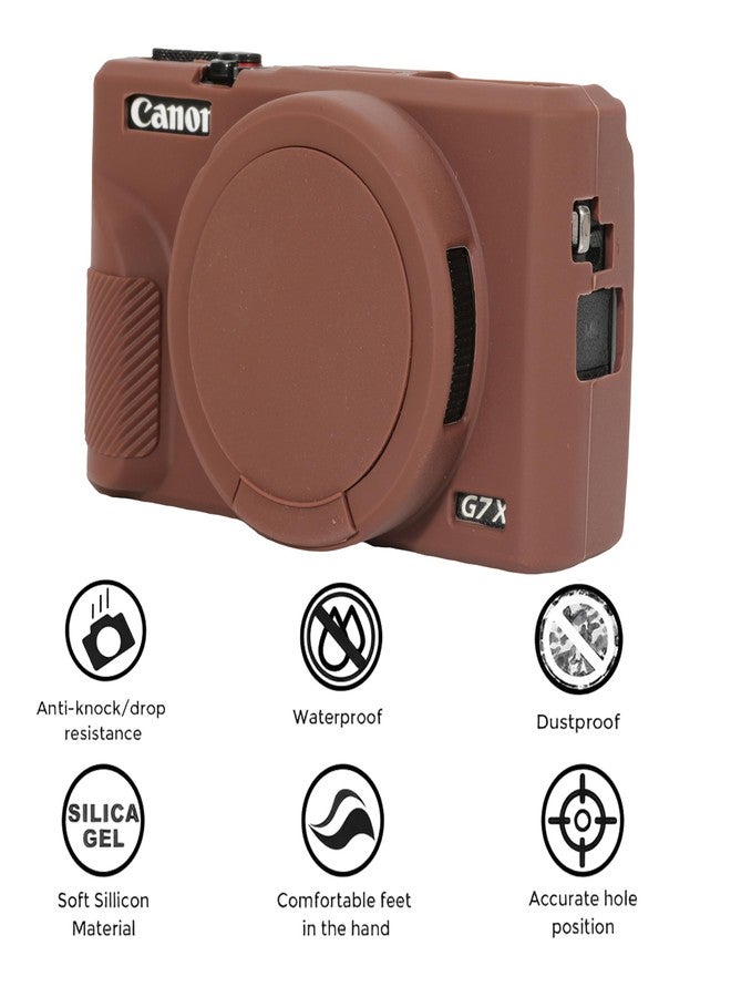 AEXUTDA Case for Canon Powershot G7X Mark III Digital Camera, G7X Mark iii Camera Silicone Case, Anti-Scratch Slim Fit Soft Skin, G7X Mark 3 Accessories with Detachable Lens Cover - Brown - Image 3