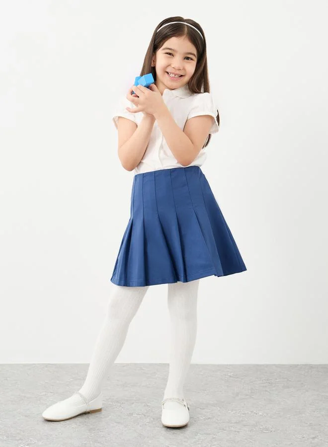 Styli Styli Girls School Uniform Navy Blue Pleated Skirt with Elastic Waist