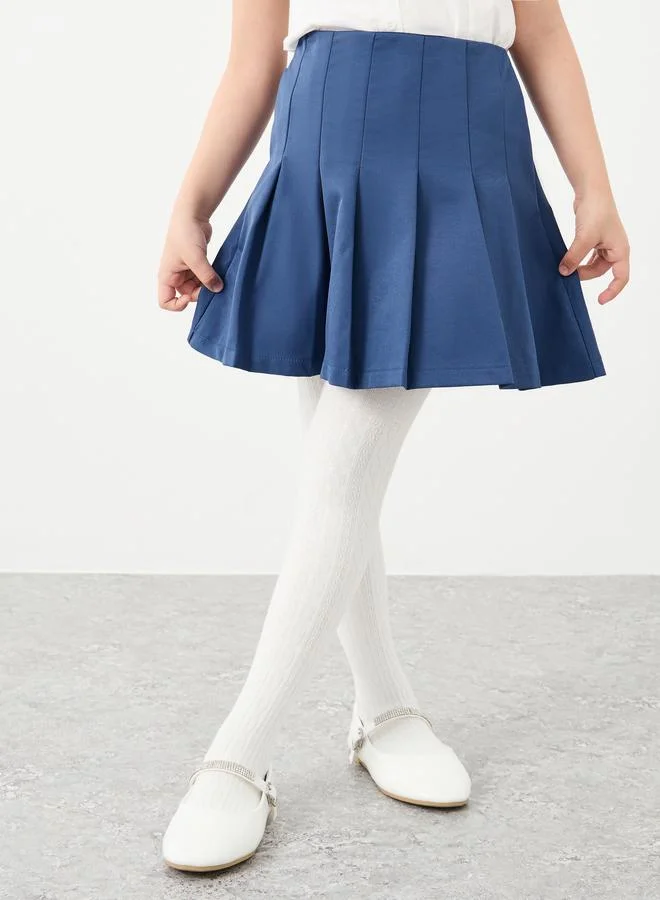 Styli Styli Girls School Uniform Navy Blue Pleated Skirt with Elastic Waist