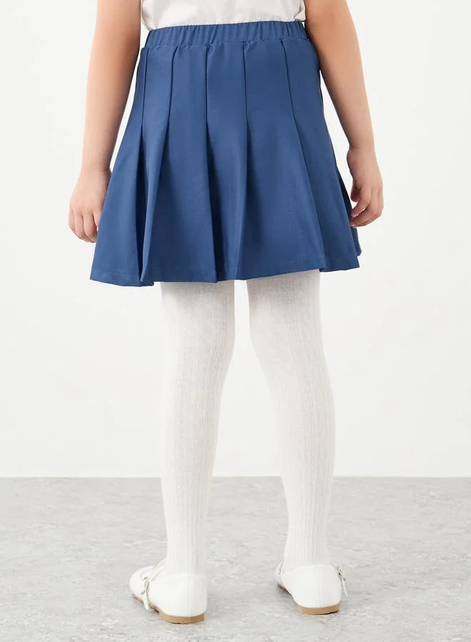 Styli Styli Girls School Uniform Navy Blue Pleated Skirt with Elastic Waist