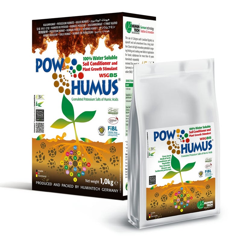 humintech POW HUMUS 100% Water Soluble Soil Conditioner and Plant Growth Stimulant - 1kg Granulated Potassium Salts of Humic Acids - Image 2