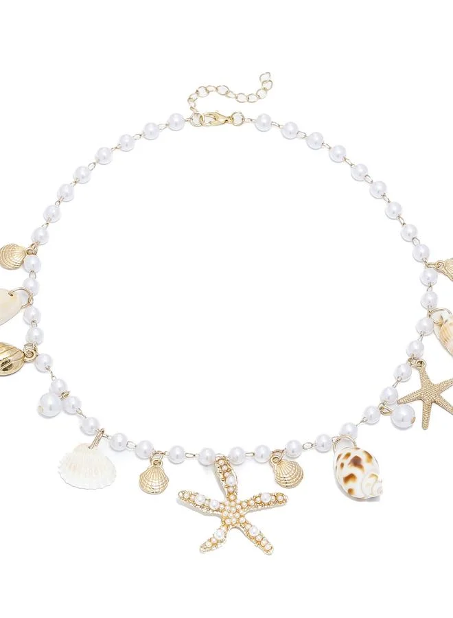 تايك تو Starfish Conch Shell Pearl Charm Beaded Necklace