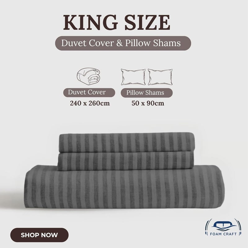 Soft Microfiber Stripe Duvet Cover Set King Size Light Grey Bedding for Couples and Families - Image 2