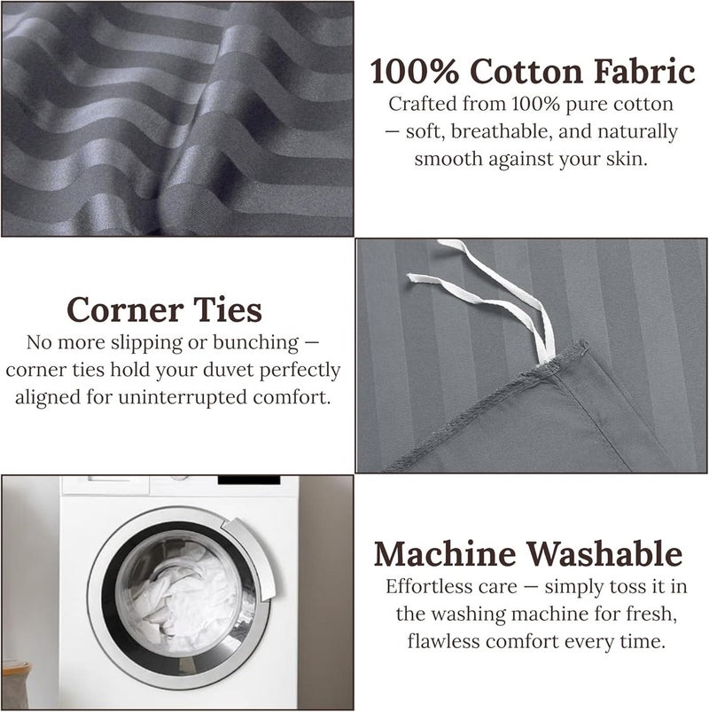 Soft Microfiber Stripe Duvet Cover Set King Size Light Grey Bedding for Couples and Families - Image 5