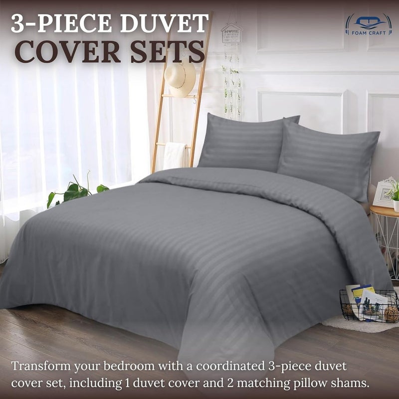 Soft Microfiber Stripe Duvet Cover Set King Size Light Grey Bedding for Couples and Families - Image 3