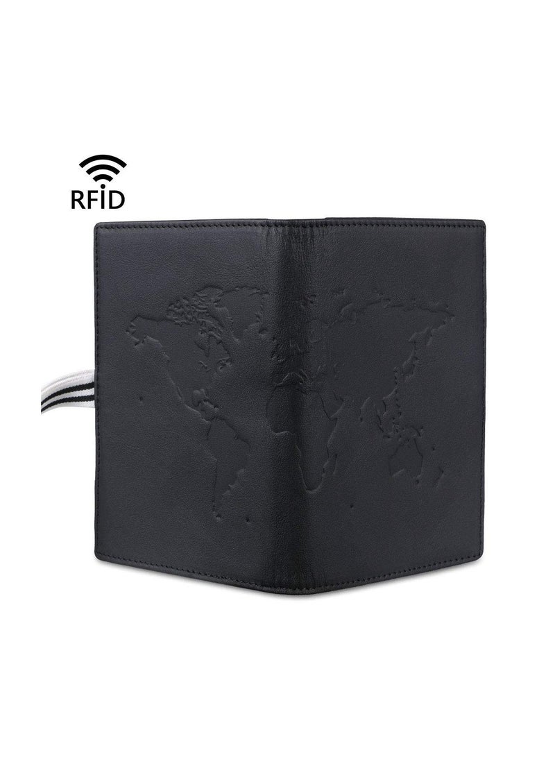 KASTWAVE Passport Covers, Genuine Leather Passport Wallets, RFID Blocking Case Cover, Passport and Card Holders for Men&Women Travel Accessory, Credit Card, Ticket, Cashes (Black) - Image 2
