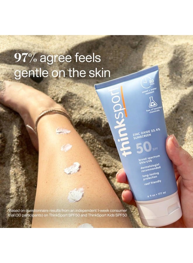 Think واقٍ من الشمس معدني SPF 50+ من ثينكسبورت - واقٍ طبيعي وآمن للشمس للاستخدام الرياضي والنشط - كريم شمس مقاوم للماء - حماية من أشعة UVA/UVB - لوشن نباتي وصديق للشعاب المرجانية، 6 أونصات - Image 3