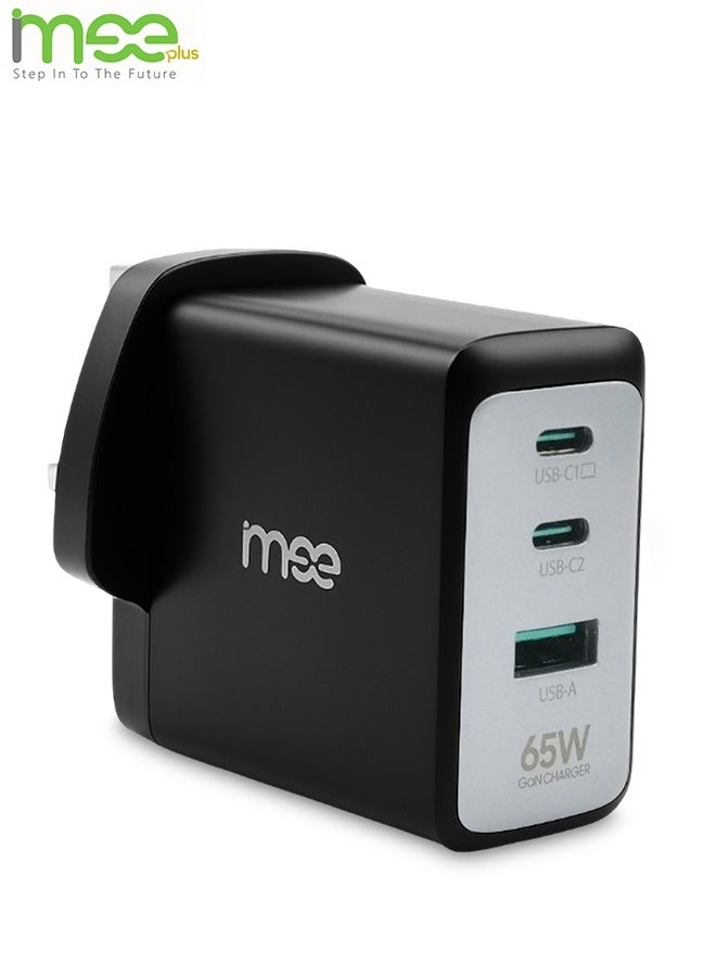 مي بلس شاحن سريع MEE Plus IM-HC165 GaN بقدرة 65 واط | منفذا USB-C PD + محول USB-A QC3.0 | شاحن عالمي لأجهزة الكمبيوتر المحمولة والهواتف الذكية | قابس صغير قابل للطي | حماية متعددة (من الحرارة الزائدة، التيار الزائد، قصر الدائرة، الجهد الزائد) | متوافق مع أجهزة MacBook وiPhone وSamsung وiPad وDell وLenovo - Image 1