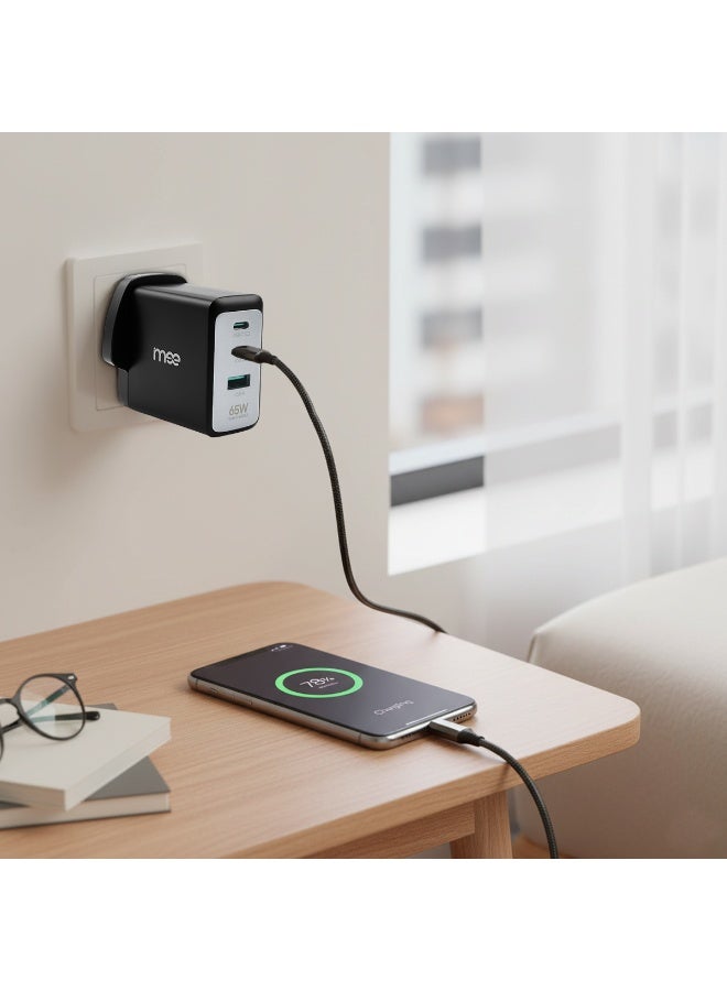مي بلس شاحن سريع MEE Plus IM-HC165 GaN بقدرة 65 واط | منفذا USB-C PD + محول USB-A QC3.0 | شاحن عالمي لأجهزة الكمبيوتر المحمولة والهواتف الذكية | قابس صغير قابل للطي | حماية متعددة (من الحرارة الزائدة، التيار الزائد، قصر الدائرة، الجهد الزائد) | متوافق مع أجهزة MacBook وiPhone وSamsung وiPad وDell وLenovo - Image 4