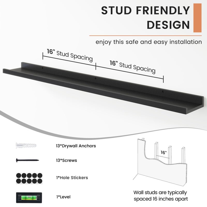 FLYJOE Floating Picture Ledge Shelves Set of 4, 48 Inch Long Large Nursery Book Shelf for Toys Storage Kids Bookshelf Wall Mounted Living Room Bedroom Decor Frames - Image 5