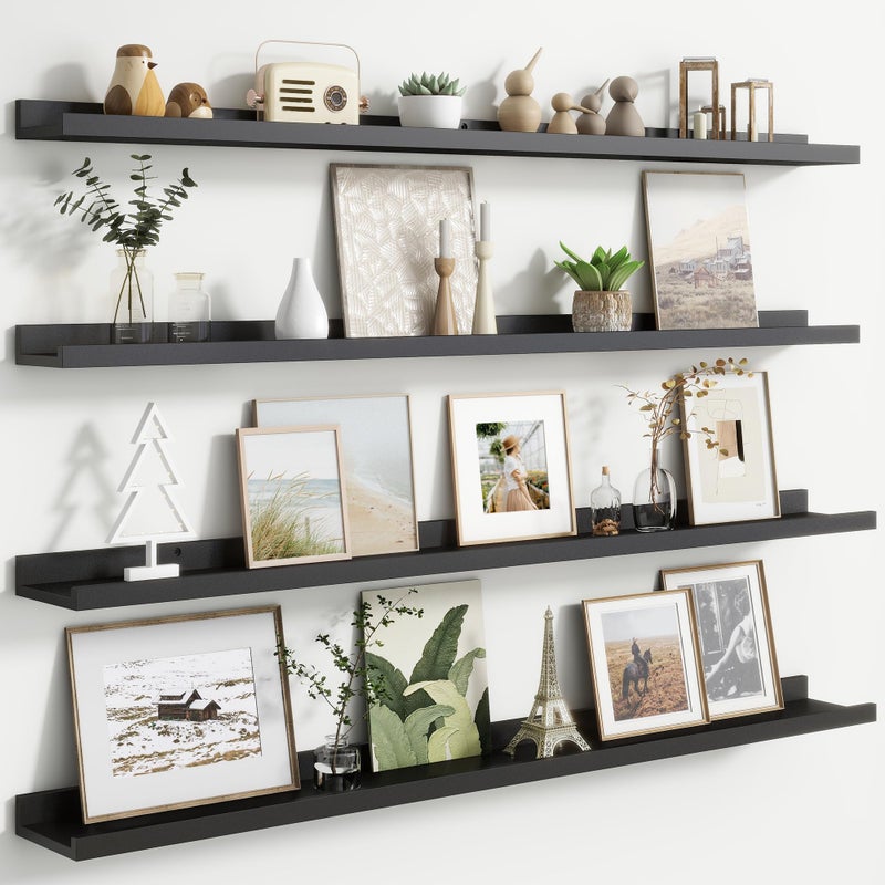 FLYJOE Floating Picture Ledge Shelves Set of 4, 48 Inch Long Large Nursery Book Shelf for Toys Storage Kids Bookshelf Wall Mounted Living Room Bedroom Decor Frames - Image 1