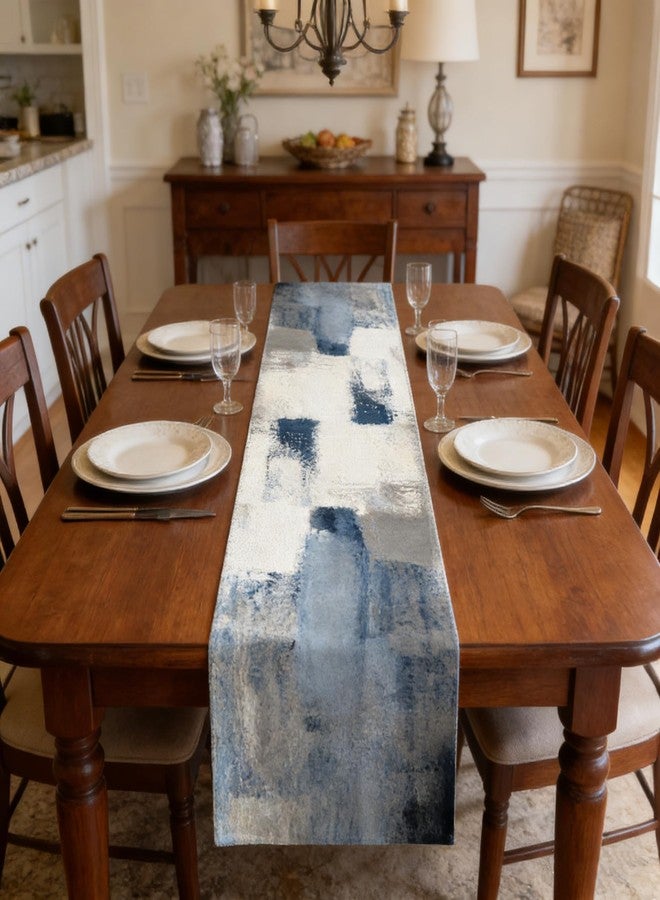 OYIMUA Blue Boho Table Runner 90 Inches Long Modern Abstract Dresser Runner Rustic Spring Fall Table Decor for Home Indoor Outdoor - Image 2