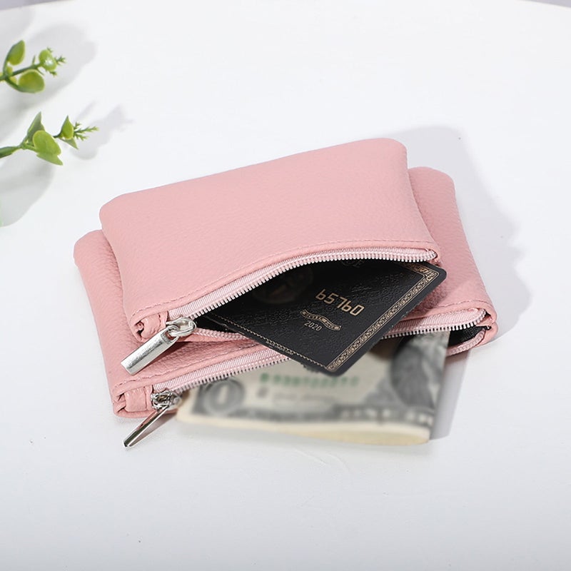 Women's Coin Purse Change Wallet Pouch Leather Card Holder with Key Chain Tassel Zip (Double layer detachable) - Image 2