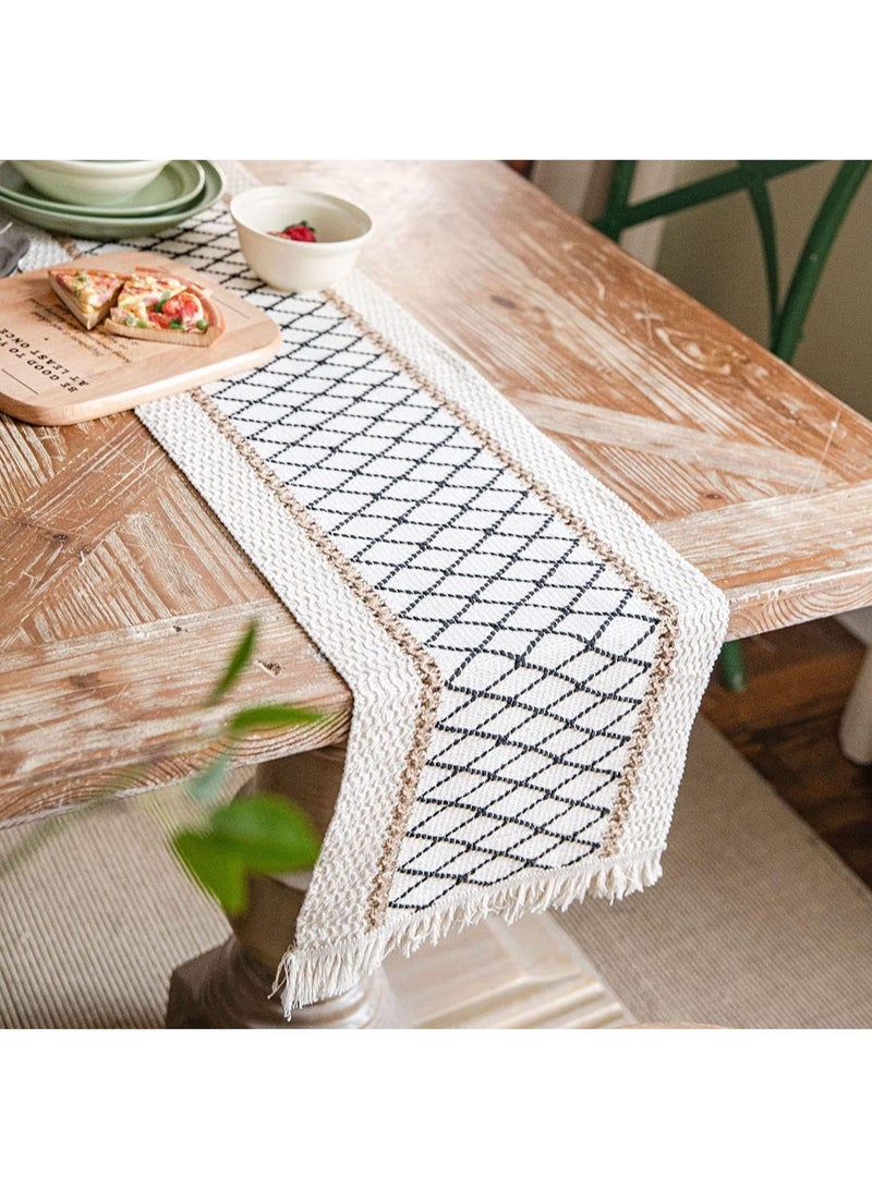 Table Runner, Boho Table Runner, Hand Woven Table Runners, Boho Wedding Table Decor, Exquisite Tassel Edge, for Dining Room, Coffee Table or Decorations for Home - Image 1