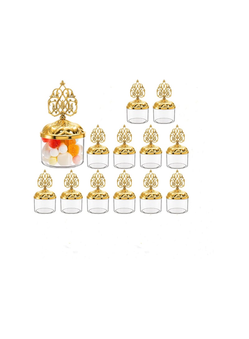 KASTWAVE Mini Plastic Candy Cupcake Containers, 12 Pcs Clear Favor Boxes with Gold Dome Lids, Round Cake Stand Dessert Display Plate for Birthday Wedding Holiday Party Supplies - Image 1