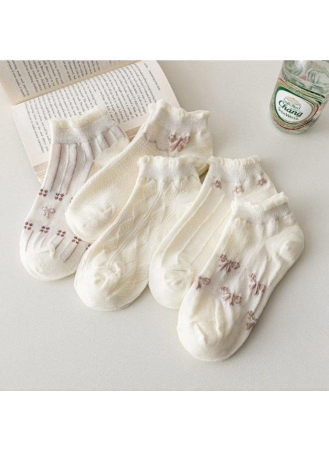 Generic - 🧦 Women’s Cute Ankle Socks – 5 Pairs Set | Soft Cotton with Feminine Designs - Image 1