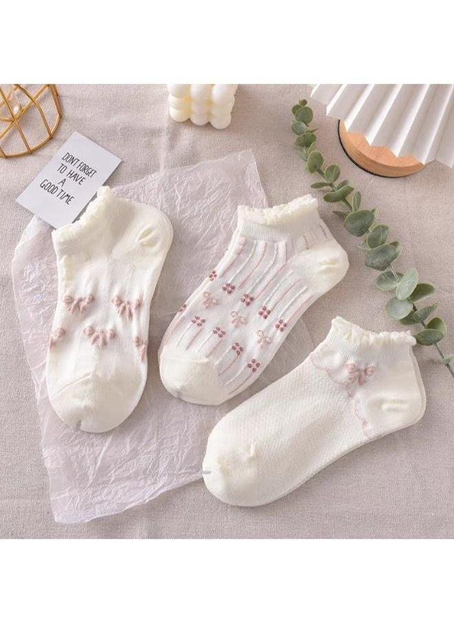 Generic - 🧦 Women’s Cute Ankle Socks – 5 Pairs Set | Soft Cotton with Feminine Designs - Image 1