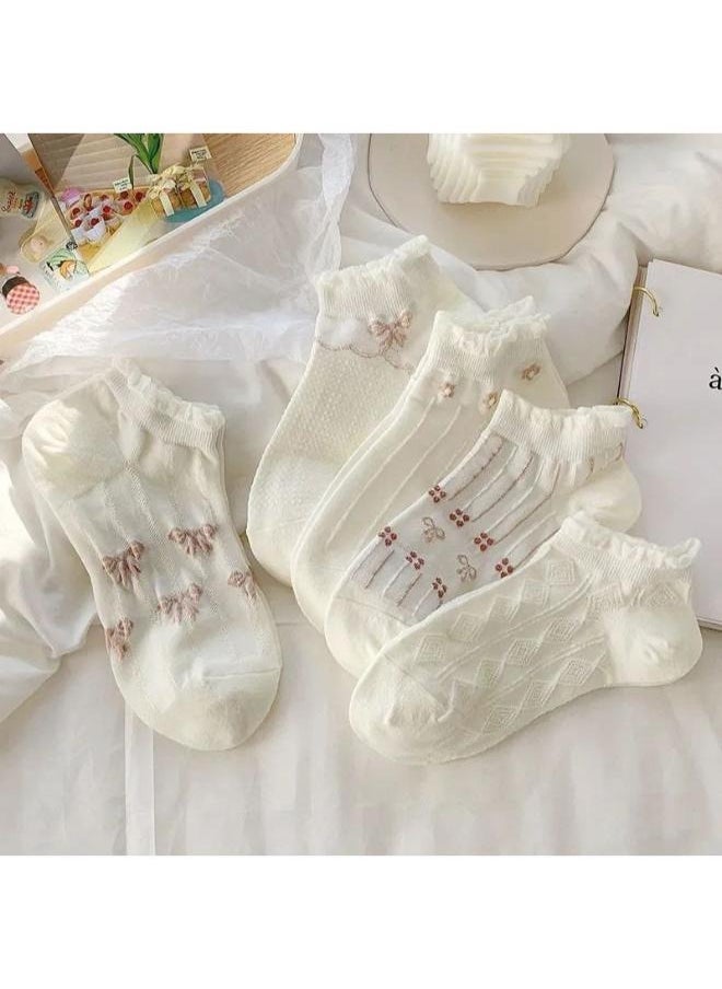 Generic - 🧦 Women’s Cute Ankle Socks – 5 Pairs Set | Soft Cotton with Feminine Designs - Image 1