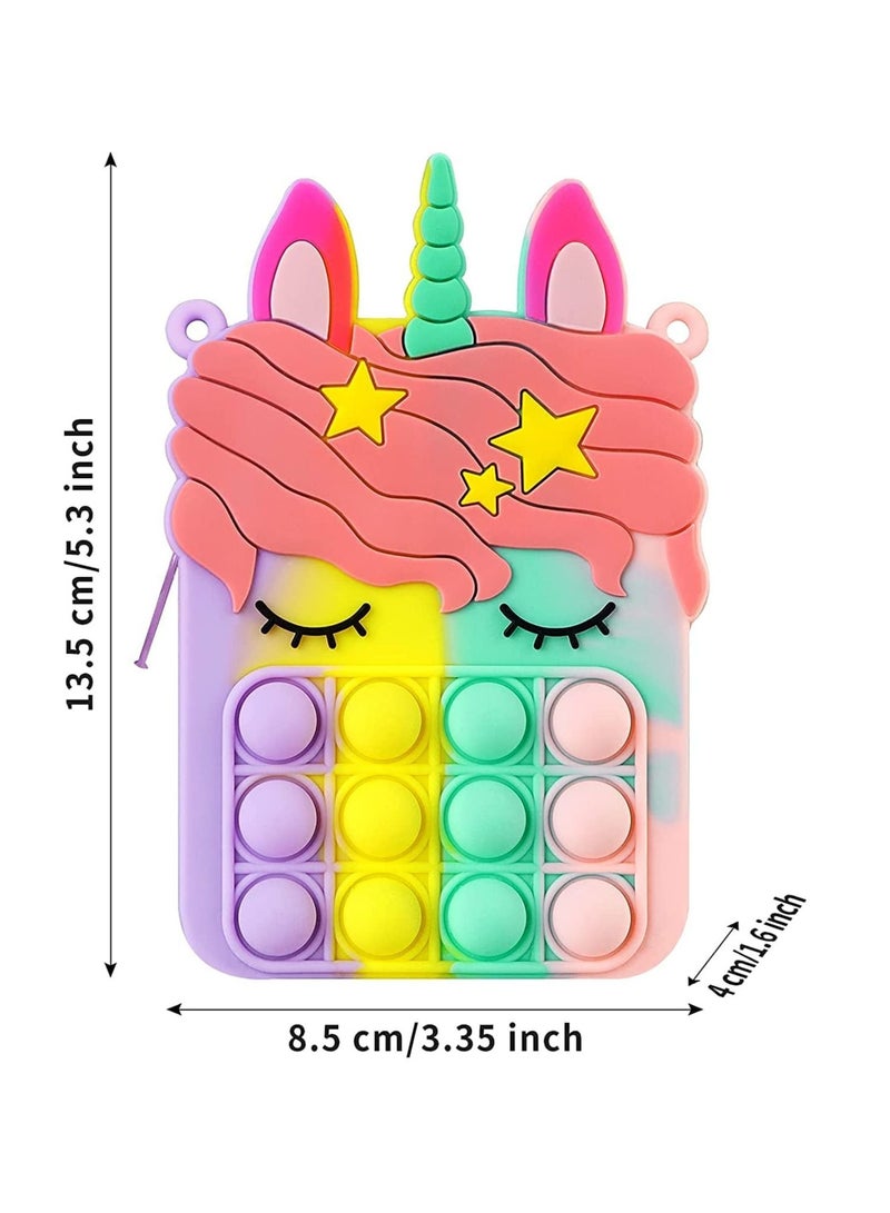 LEDIN Rainbow Pop Shoulder Bag for Girls and Women, Big Pop Purse Bags, Lovely Sensory Silicone Cartoon Bag Toy for Students Kids，Unicorn Purse Crossbody Bag Pop Fidget Toy Purse Bags - Image 2