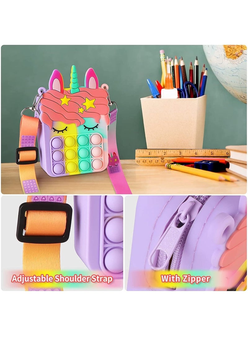 LEDIN Rainbow Pop Shoulder Bag for Girls and Women, Big Pop Purse Bags, Lovely Sensory Silicone Cartoon Bag Toy for Students Kids，Unicorn Purse Crossbody Bag Pop Fidget Toy Purse Bags - Image 3