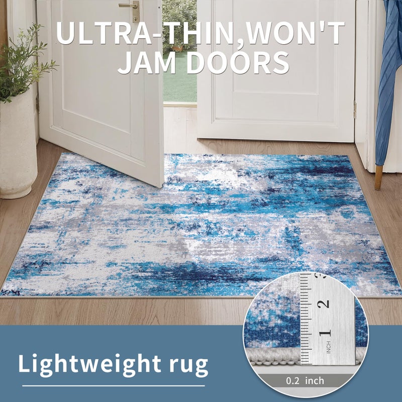 Ciicool Modern Abstract Rug for Living Room, 5'x7' Machine Washable Area Rug Non-Slip Rug, Low-Pile Contemporary Indoor Dining Floor Carpet for Bedroom Office Under Table Home Decor Grey Blue - Image 5