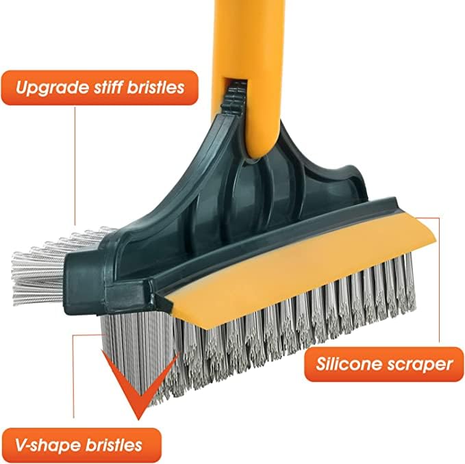 Zorzel Bathroom Cleaning Brush with Wiper 3 in 1 Tiles Cleaning Brush with Long Handle 120 Rotate Bathroom Floor Cleaning Brush Floor Scrub Bathroom Brush Home Kitchen Multicolor - Image 3