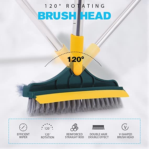 Zorzel Bathroom Cleaning Brush with Wiper 3 in 1 Tiles Cleaning Brush with Long Handle 120 Rotate Bathroom Floor Cleaning Brush Floor Scrub Bathroom Brush Home Kitchen Multicolor - Image 4