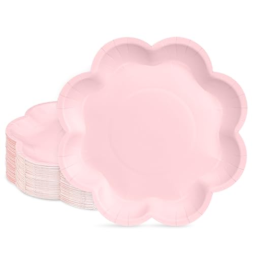 ZUQMZUQ 30 Pcs Pink Paper Plates 9 Inch, Pink Scalloped Dinner Paper Plates, Disposable Pink Dessert Cake Party Plates for Baby Shower, Wedding, Bridal Shower, Girls Birthday - Image 1
