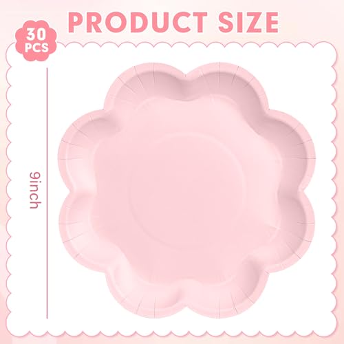 ZUQMZUQ 30 Pcs Pink Paper Plates 9 Inch, Pink Scalloped Dinner Paper Plates, Disposable Pink Dessert Cake Party Plates for Baby Shower, Wedding, Bridal Shower, Girls Birthday - Image 2